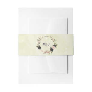 black blush pink flowers wedding invitation belly band