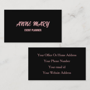 Black Blush Pink Girly Cute Custom Classy Elegant Business Card