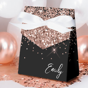 Black Blush Pink Girly Glitter Monogram Name Favour Box