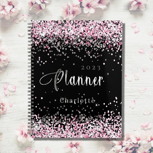 Black blush pink glitter name appointment 2026 planner (Creator Uploaded)