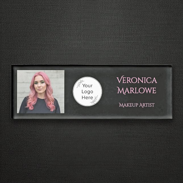 Black Blush Pink Logo Photo Makeup Name Tag (Creator Uploaded)