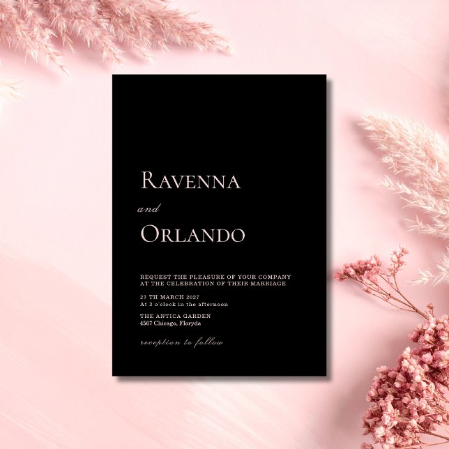 Black & Blush Pink Minimalist Modern Wedding Invitation (Creator Uploaded)