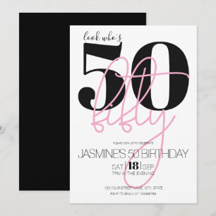 Black Blush Pink Modern Elegant 50 Birthday Invitation