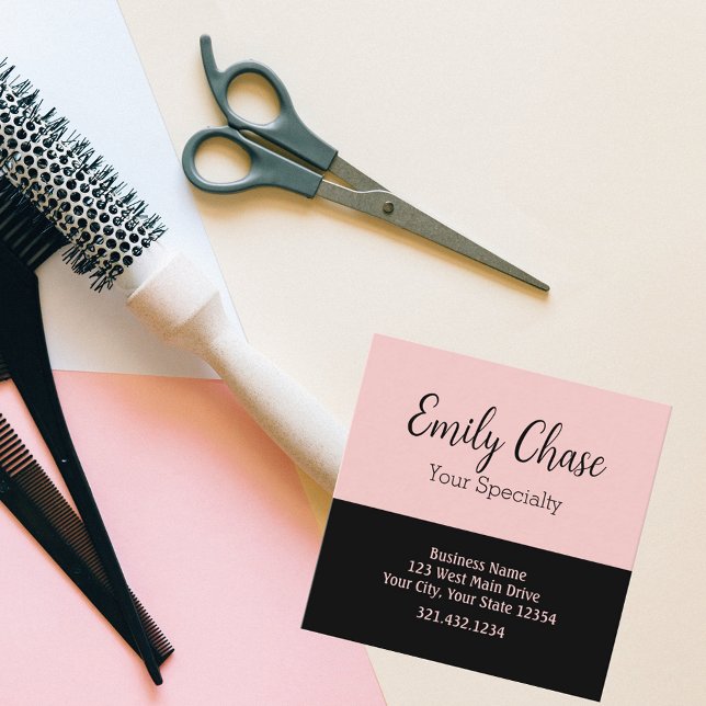 Black Blush Pink Modern Square Business Card (Creator Uploaded)