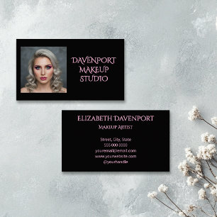 Black Blush Pink Photo Makeup Business Card