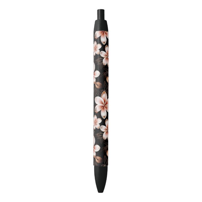 Black Blush Pink Rose Gold Floral Ink Pen (Front Vertical)