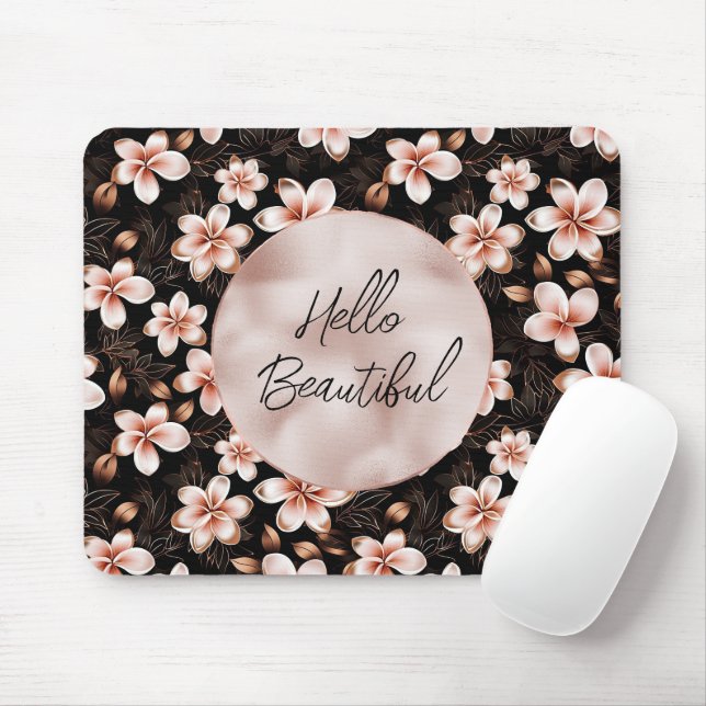 Black Blush Pink Rose Gold Floral Mouse Pad (With Mouse)