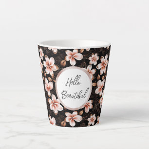 Black Blush Pink Rose Gold Floral Personalised Latte Mug