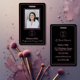 Black Blush Pink Typography Logo Photo Makeup ID Badge