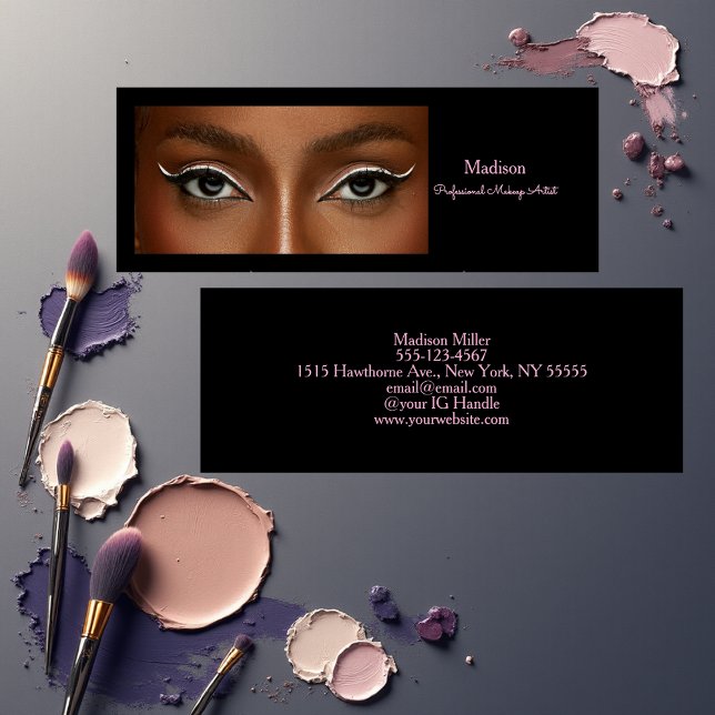 Black Blush Pink Typography Photo Makeup Mini Business Card (Creator Uploaded)
