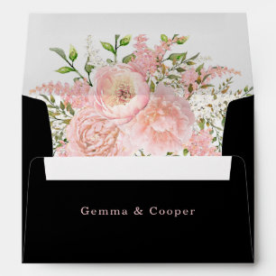 Black Blush Pink Watercolor Floral Wedding Custom Envelope