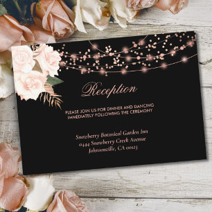 Black & Blush Rose Floral String Lights Wedding Enclosure Card