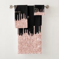 Black Blush Rose Gold Glitter Drips 2 Monogram 