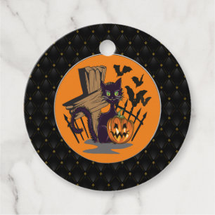 Black Boarder Black Cat Tombstone Bats Halloween Favour Tags