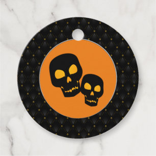 Black Boarder Black Skulls Halloween Favour Tags