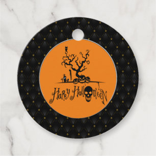 Black Boarder Happy Halloween Grave Yard Favour Tags