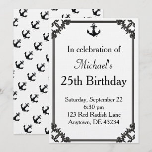 Black Boat Anchor Birthday Invitation