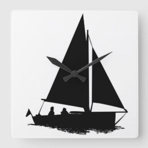 Black Boat Silhouette Square Wall Clock