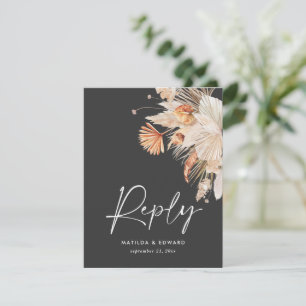 black bohemian pampas grass modern RSVP  Card