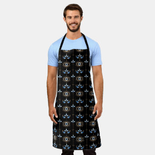 Black bohemian retro evil eye pattern apron