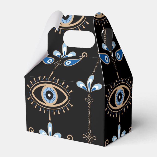 Black bohemian retro evil eye pattern favour box (Front Side)
