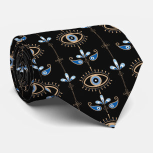 Black bohemian retro evil eye pattern tie