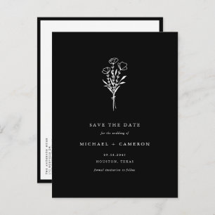 Black Boho Botanical QR Code Save the Date Announcement Postcard