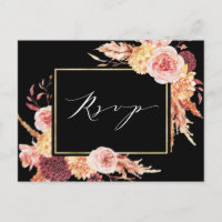 Black Boho Burgundy Terracotta Flower Wedding RSVP