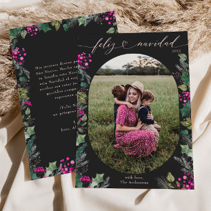 Black Boho Chic Botanicals Feliz Navidad  Holiday Card