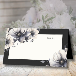 Black Boho Chic Floral Wedding Place Card