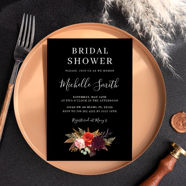 Black Boho Floral Bridal Shower Invite (Creator Uploaded)