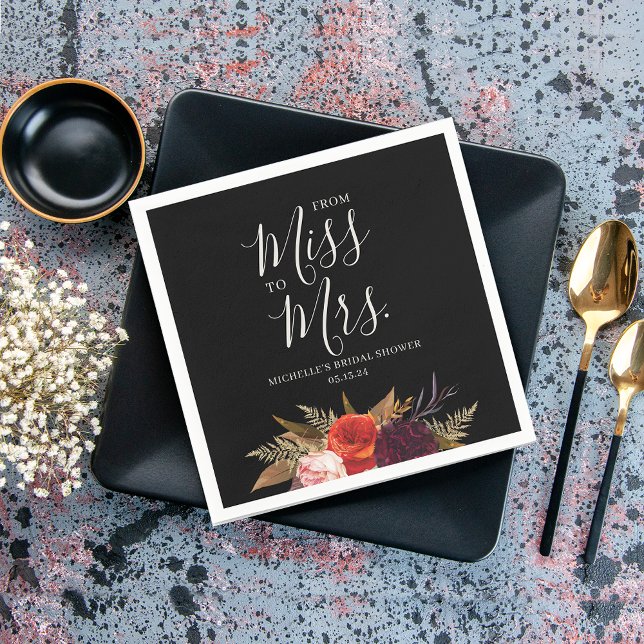 Black Boho Floral Bridal Shower Napkin (Creator Uploaded)