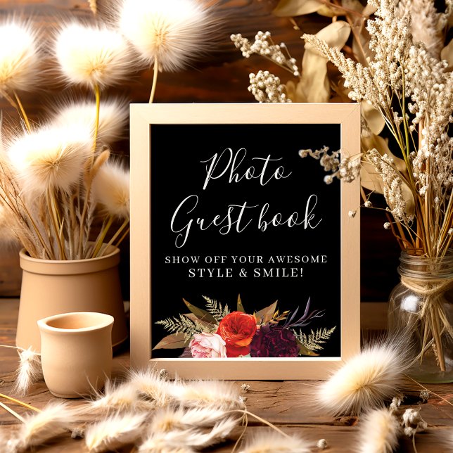 Black Boho Floral Bridal Shower Photo Guest Book (Creator Uploaded)