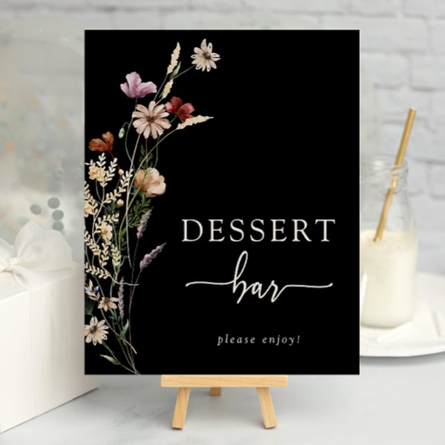 Black Boho Floral Dessert Poster (Black Boho Floral Dessert Bar Poster by Painted Paperie
)