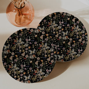 Black Boho Floral Paper Plate