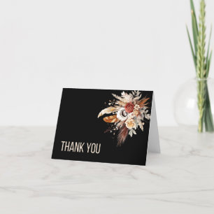 Black Boho Floral Thank You Card