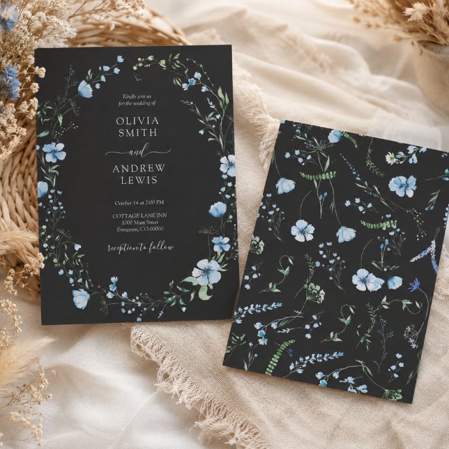 Black Boho Floral Wedding  Invitation (Creator Uploaded)