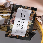 Black Boho Floral Wedding | Rustic Moody Dark Fall Save The Date<br><div class="desc">Announce your wedding in style with this elegant save the date card featuring a deep black background, moody watercolor florals, and bold modern typography. The centred vertical date format adds a striking contemporary feel, while the soft blush and warm fall tones make it perfect for rustic, boho, or romantic autumn...</div>