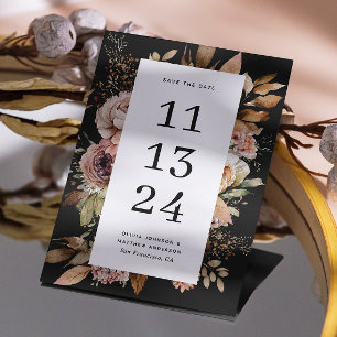 Black Boho Floral Wedding Rustic Moody Dark Fall Save The Date