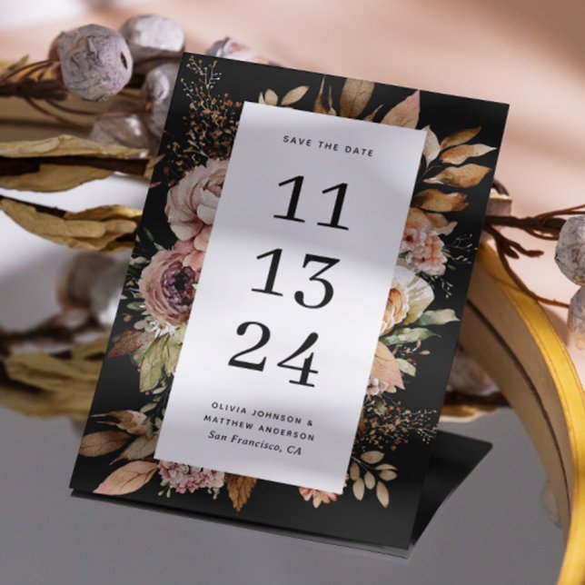 Black Boho Floral Wedding | Rustic Moody Dark Fall Save The Date (Creator Uploaded)