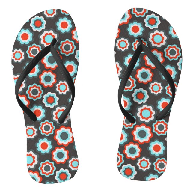 Black Boho Flower Pattern Jandals (Footbed)