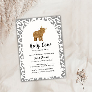 Black Boho Holy Cow Highland Cow Baby Shower  Invitation