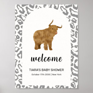 Black Boho Holy Cow Western Baby Shower Welcome  Poster
