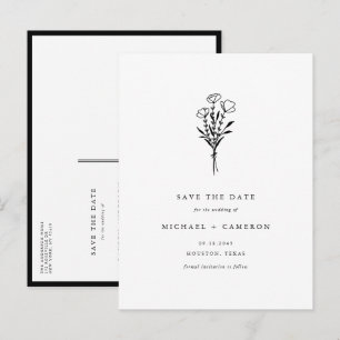 Black Boho Minimalist Botanical Save the Date Announcement Postcard