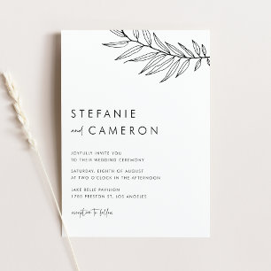 Black Boho Minimalist Foliage QR Code Wedding Invitation Postcard