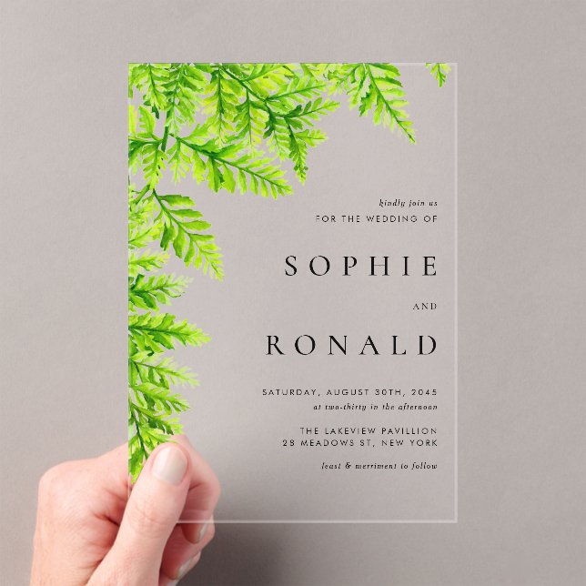 Black Boho Minimalist Foliage Wedding Acrylic Invitations (Insitu (Handheld))