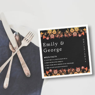 Black Boho Neon Roses Romantic Floral Wedding Napkin