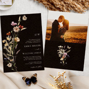 Black Boho Photo Wedding Invitation