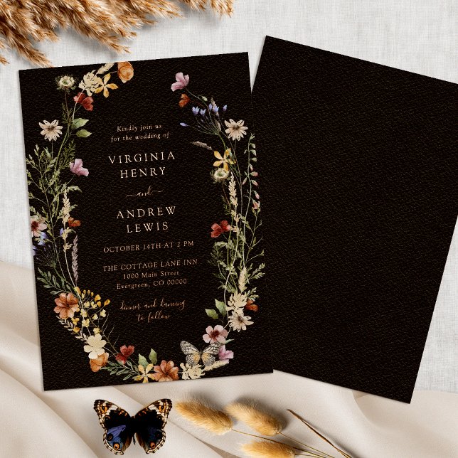 Black Boho Rose Gold Wedding Foil Invitation (Black Boho Floral Rose Gold Wedding Foil Invitation by Painted Paperie
)