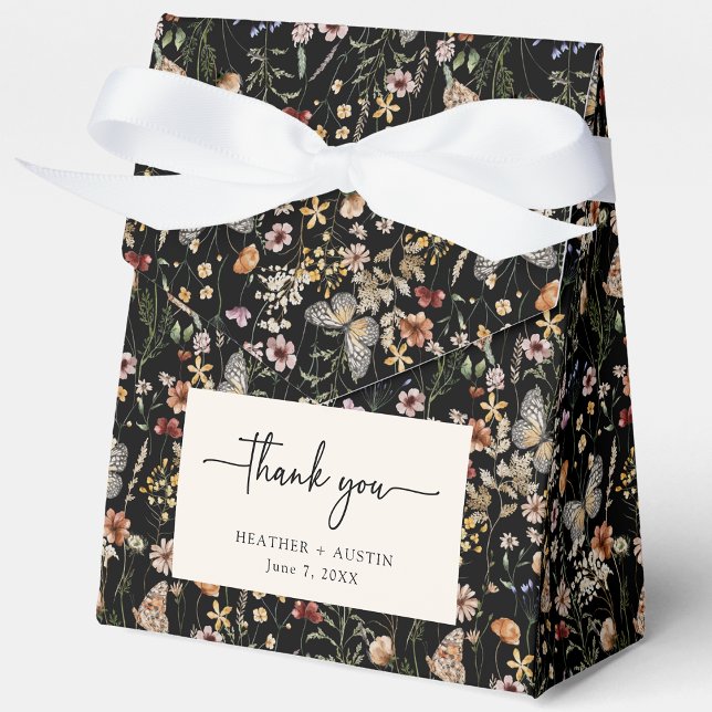 Black Boho Thank You Favour Boxes (Black Floral Boho Thank You Favor Boxes by Painted Paperie
)